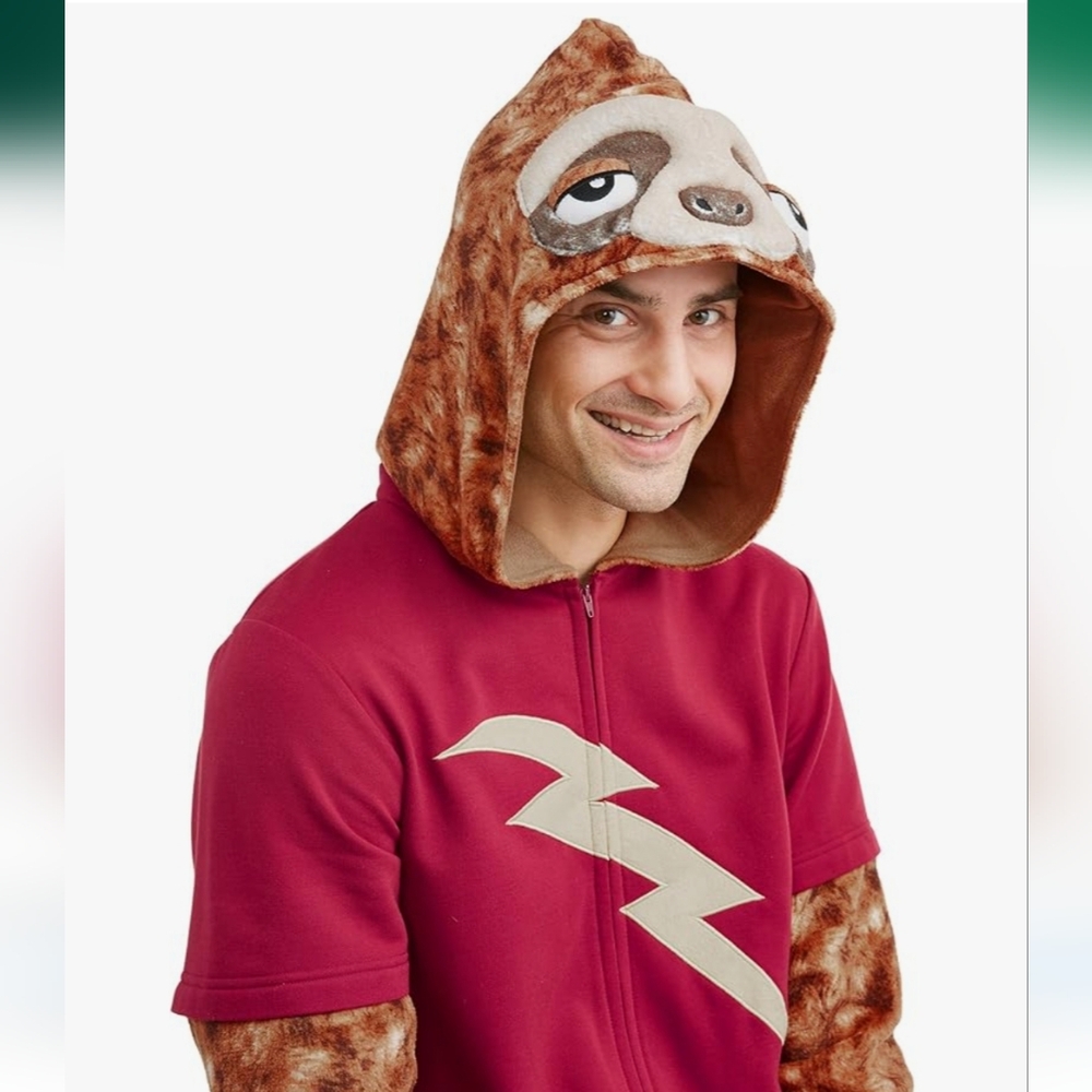 Women's Red and Brown Hooded Pajama Set - Picture 2 of 7